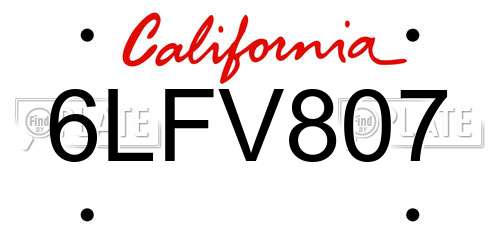 6LFV807 California License Plate