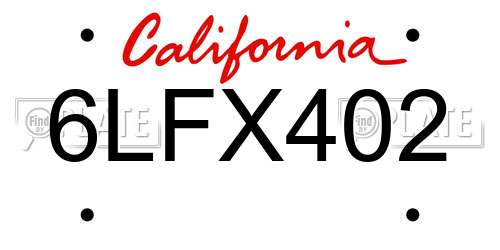 6LFX402 California License Plate