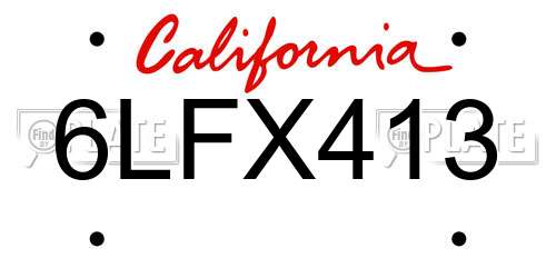 6LFX413 California License Plate