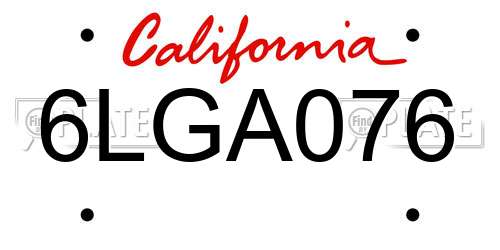 6LGA076 California License Plate