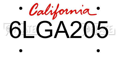 6LGA205 California License Plate