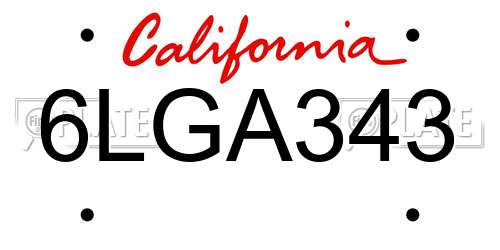 6LGA343 California License Plate