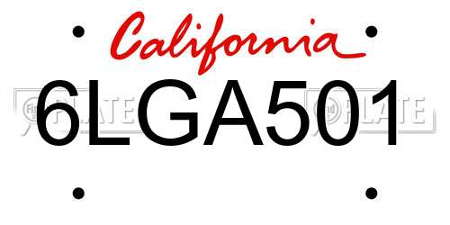 6LGA501 California License Plate