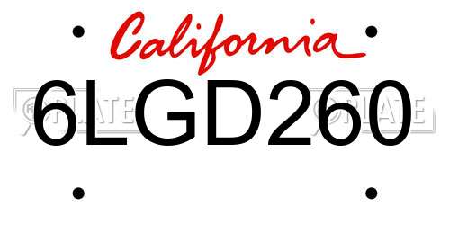 6LGD260 California License Plate