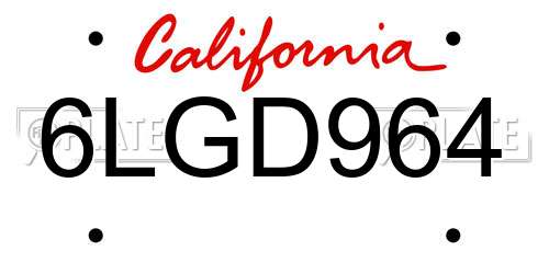 6LGD964 California License Plate