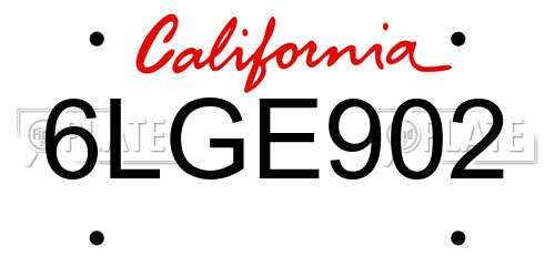 6LGE902 California License Plate