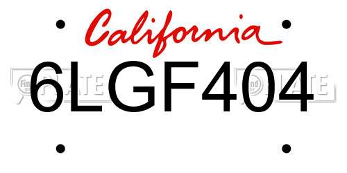 6LGF404 California License Plate