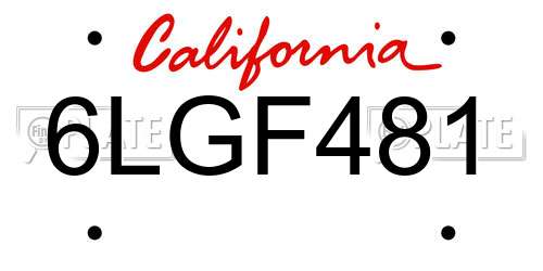6LGF481 California License Plate