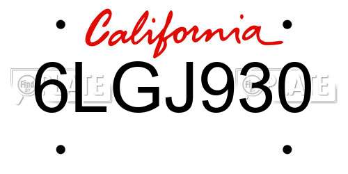6LGJ930 California License Plate