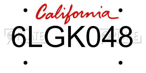 6LGK048 California License Plate