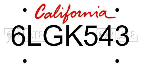 6LGK543 California License Plate