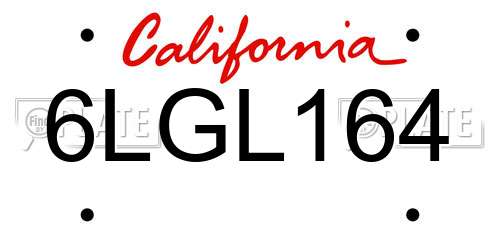 6LGL164 California License Plate