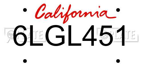 6LGL451 California License Plate