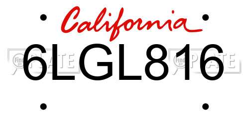 6LGL816 California License Plate