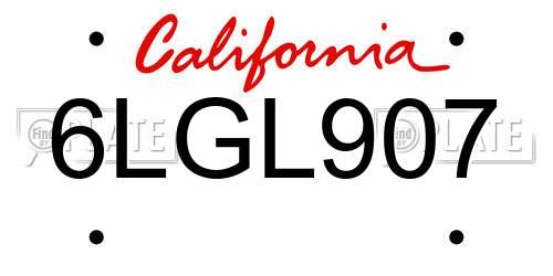 6LGL907 California License Plate