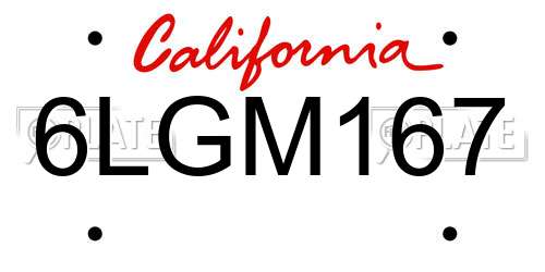 6LGM167 California License Plate