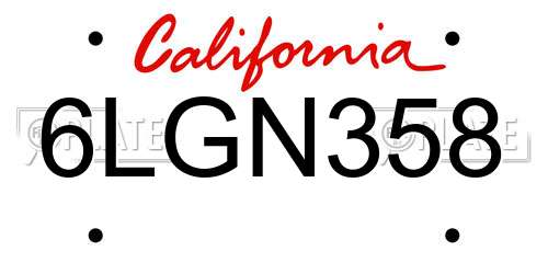 6LGN358 California License Plate