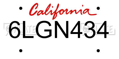 6LGN434 California License Plate