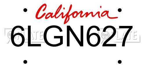 6LGN627 California License Plate