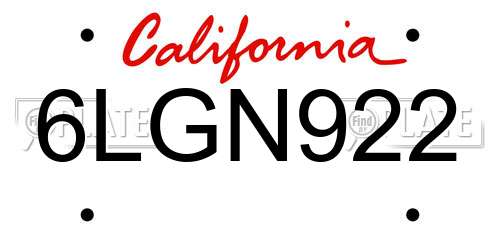 6LGN922 California License Plate