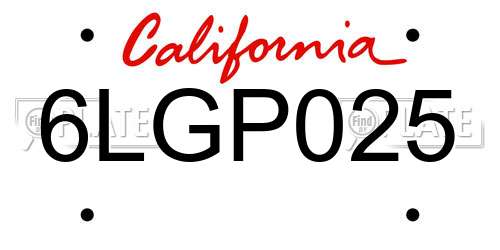 6LGP025 California License Plate