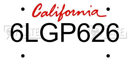 6LGP626 California License Plate