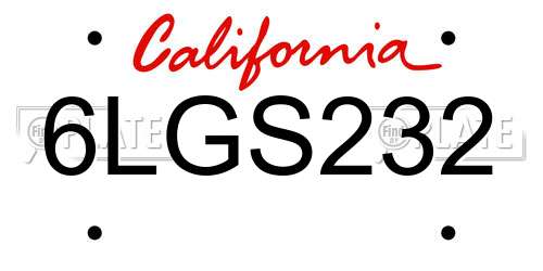 6LGS232 California License Plate