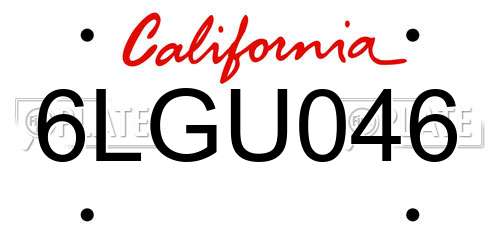 6LGU046 California License Plate