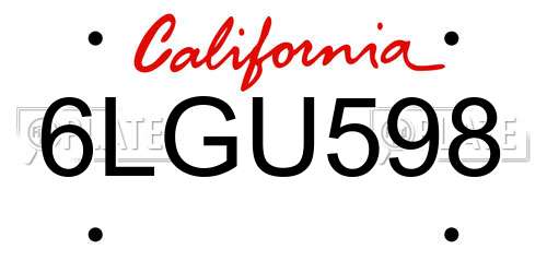 6LGU598 California License Plate