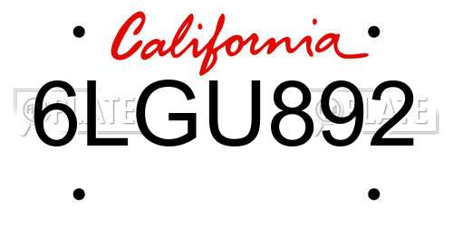 6LGU892 California License Plate