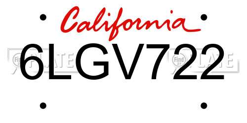 6LGV722 California License Plate