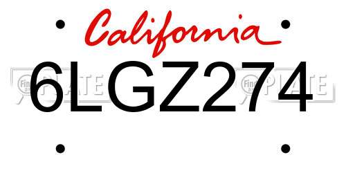6LGZ274 California License Plate
