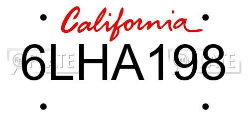 6LHA198 California License Plate