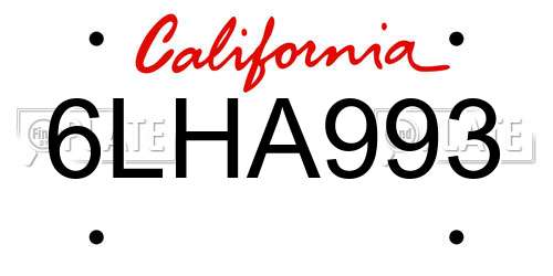 6LHA993 California License Plate