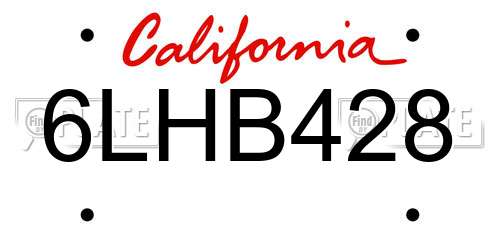 6LHB428 California License Plate