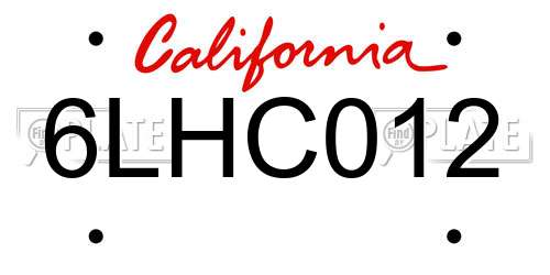 6LHC012 California License Plate