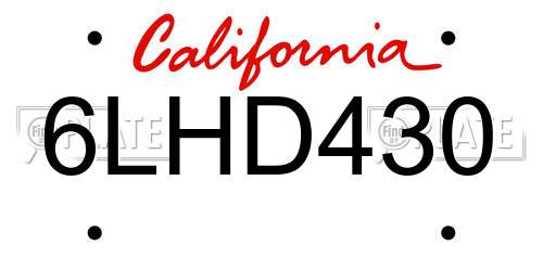 6LHD430 California License Plate