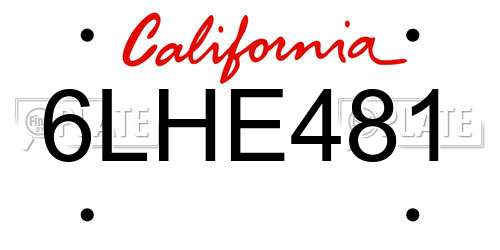 6LHE481 California License Plate