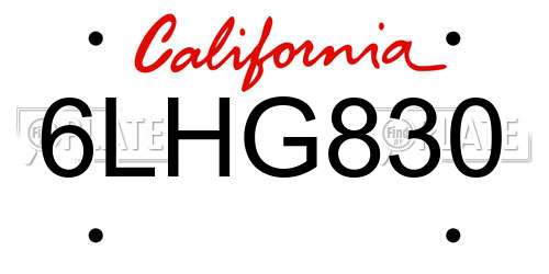 6LHG830 California License Plate
