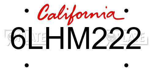 6LHM222 California License Plate