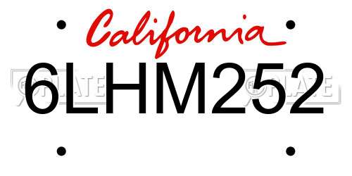 6LHM252 California License Plate
