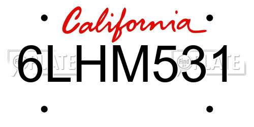 6LHM531 California License Plate