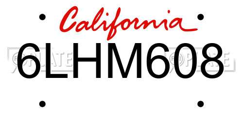 6LHM608 California License Plate