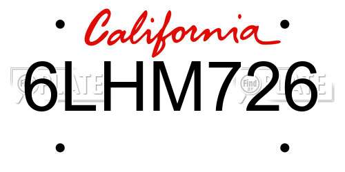 6LHM726 California License Plate