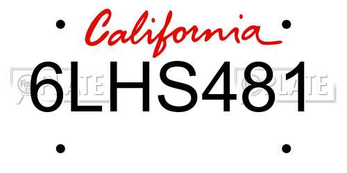 6LHS481 California License Plate