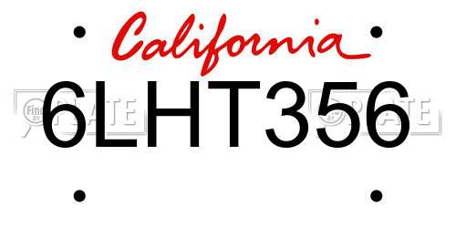6LHT356 California License Plate