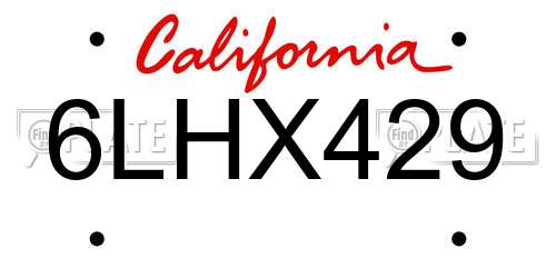 6LHX429 California License Plate