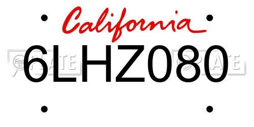 6LHZ080 California License Plate