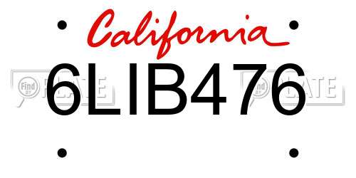 6LIB476 California License Plate