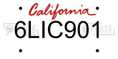 6LIC901 California License Plate